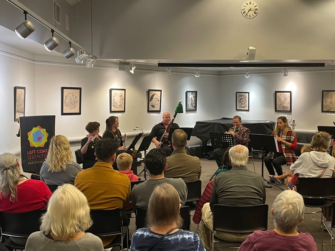 Live holiday concert at the Pacific Beach Library with the Left Coast Quintet