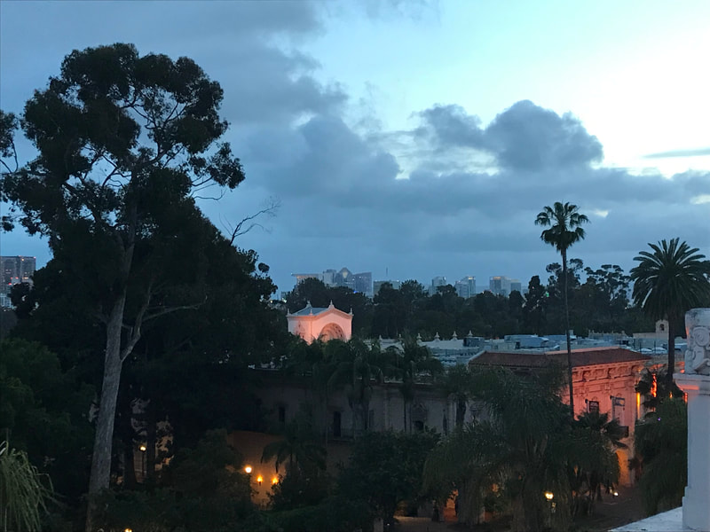 Views of Balboa Park from the outdoor patio of the Natural History Museum during a wedding where the Left Coast Quintet performed.