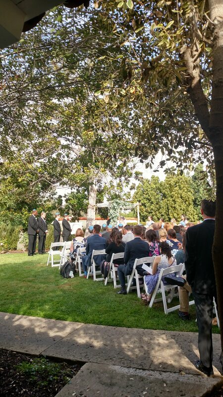 Outdoor wedding ceremony in the gardens at Inn at Rancho Santa Fe 